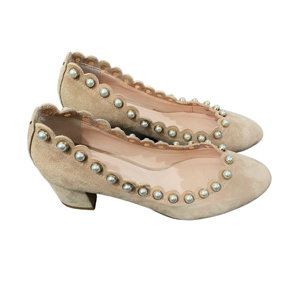 KATE SPADE New York Maeve Blush Pink Suede Pearl Studded Block Heel Pumps - Picture 3 of 6
